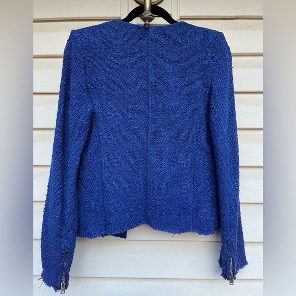 IRO Agnetay Royal Blue Tweed Boucle Cropped Zipper Jacket, Frayed Edge Detail, 2 - Picture 9 of 15